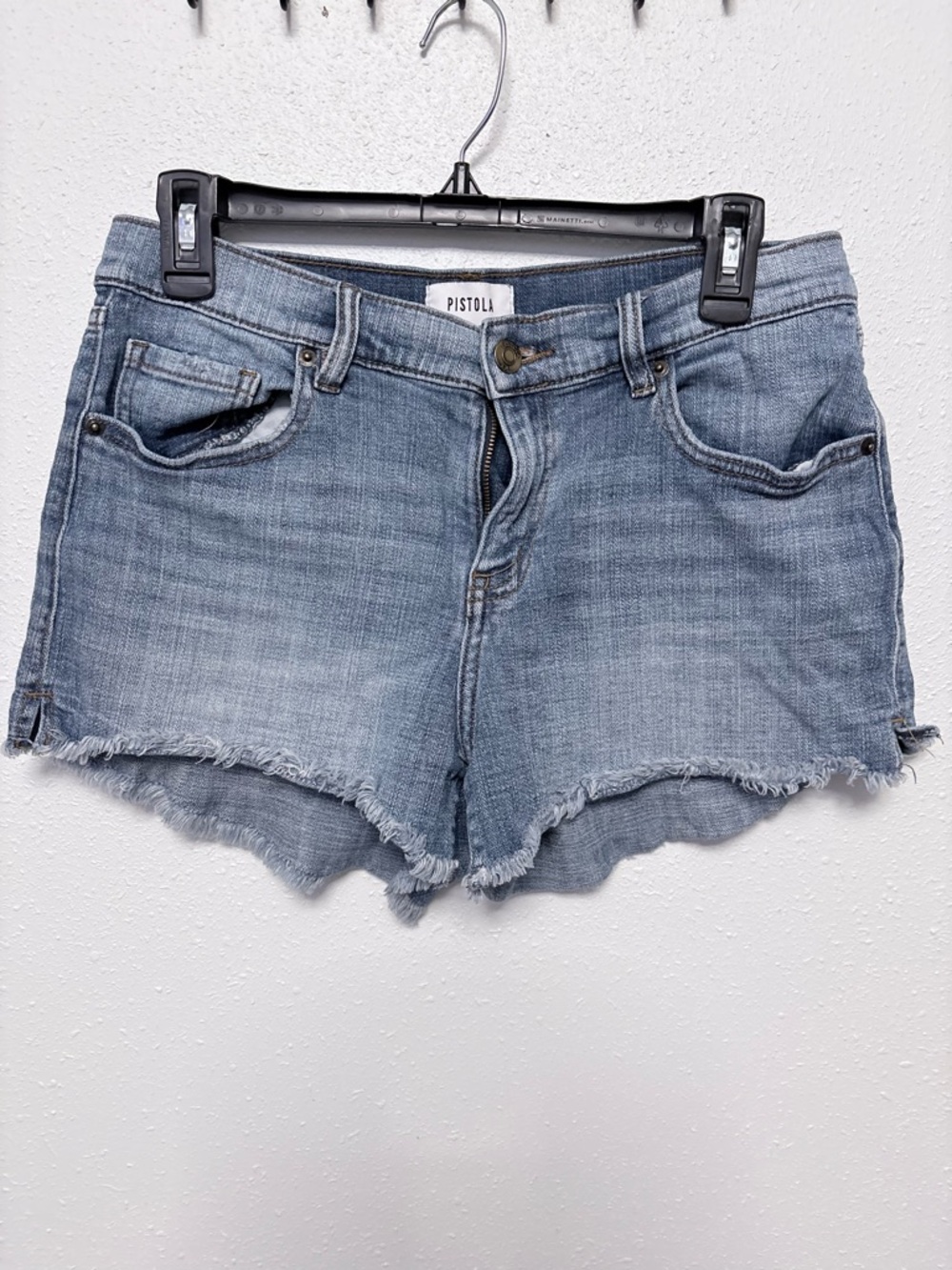 pistola Light Blue Frayed Hem Denim Shorts